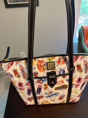 Dooney & Bourke White Multi Color Character Print Tote with Black Trim